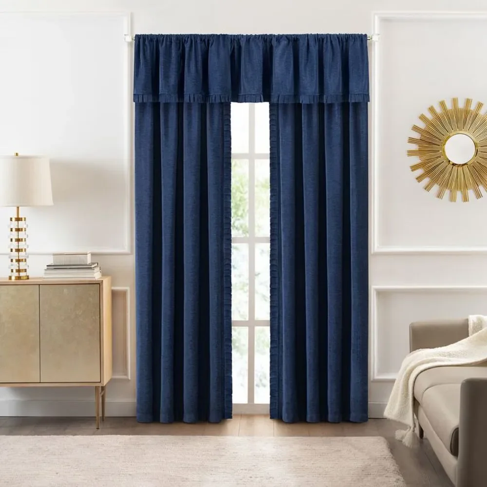 Achim Home Furnishing Bordeaux Navy Solid Pleated Window Curtain Panels : 52
